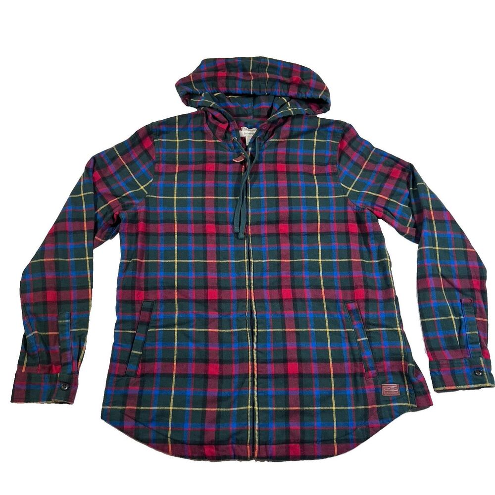 LL Bean Scotch Plaid Flannel Zip Up Hoodie Shirt Relaxed Fit Women's Medium
